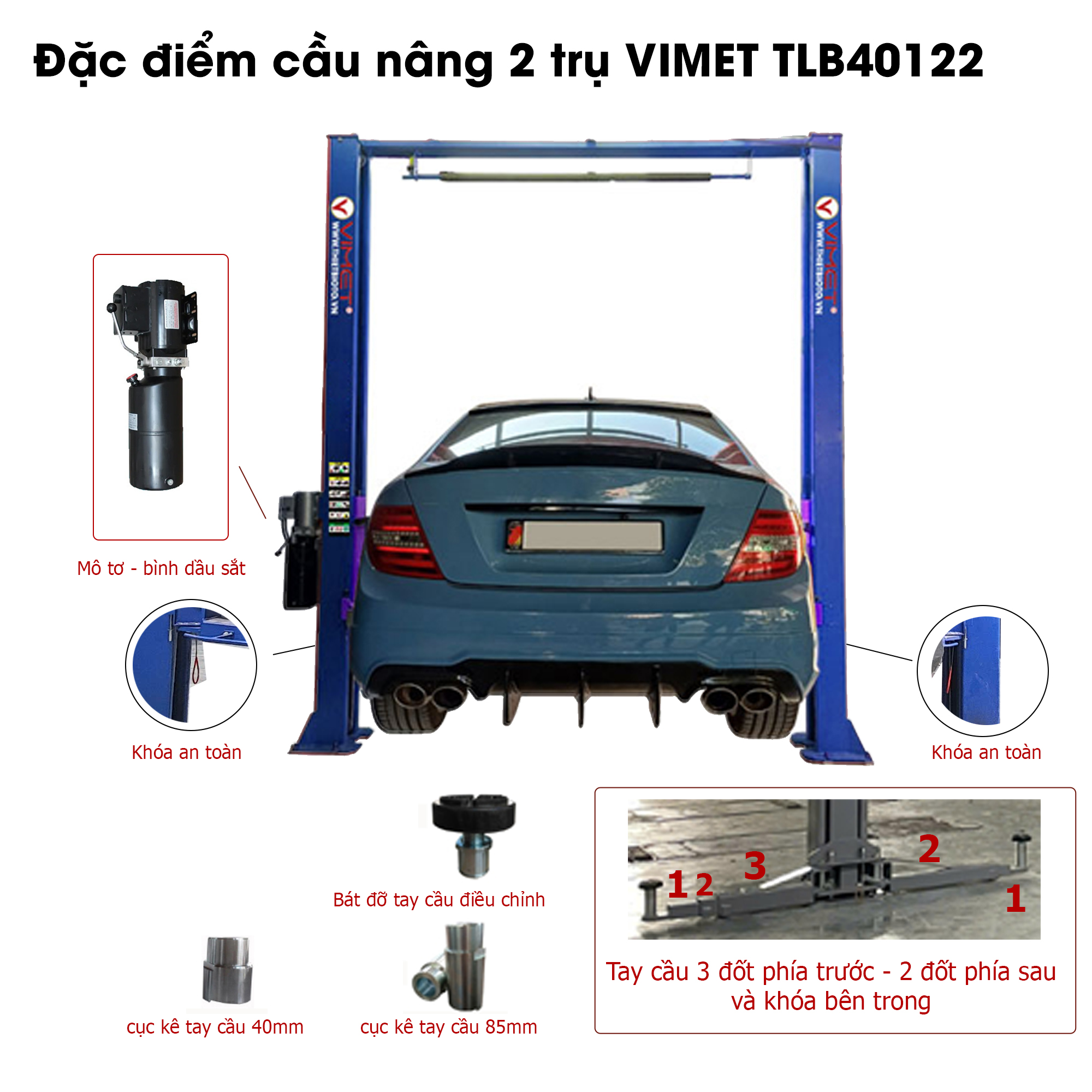 Cầu nâng 2 trụ cáp trên VIMET TLB40122