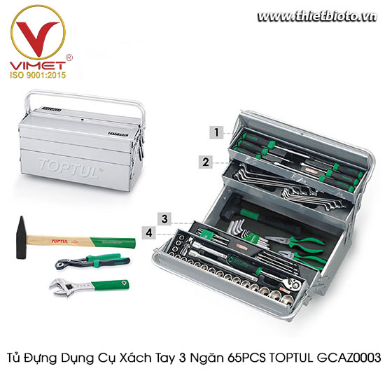 Tủ Đựng Dụng Cụ Xách Tay 3 Ngăn 65PCS TOPTUL GCAZ0003