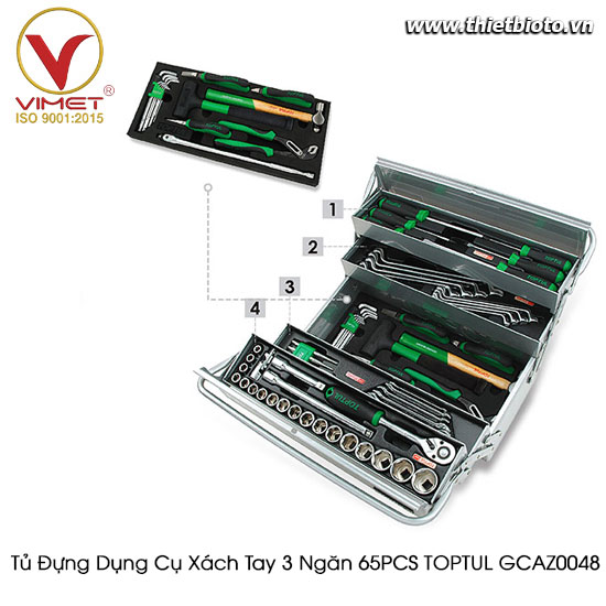 Tủ Đựng Dụng Cụ Xách Tay 3 Ngăn 65PCS TOPTUL GCAZ0048